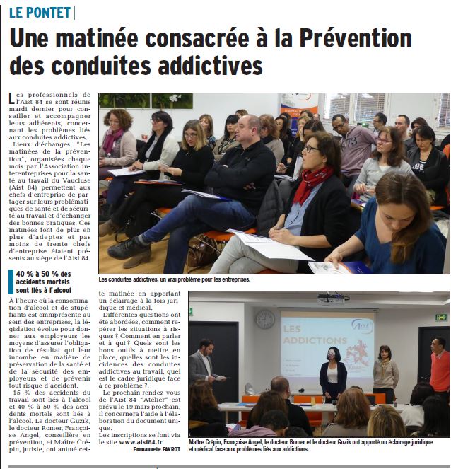 Une matinée consacrée à la prévention des conduites addictives – Vaucluse Matin 06.03.2018